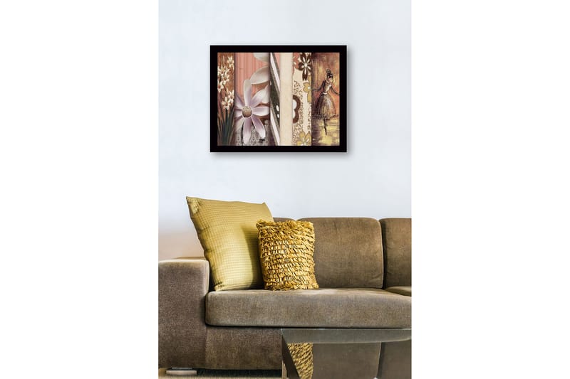 Inramad Canvastavla i trä - 41x56 cm - Stiliserad ballerina med blommor och mönster i bakgrunden - Ljuslila / Beige / Brun - Inredning - Tavlor & konst