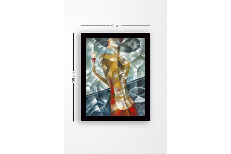 Inramad Canvastavla i trä - 41x56 cm - Stiliserad kvinna med ett glas i handen - Guld / Röd / Grönblå - Inredning - Tavlor & konst