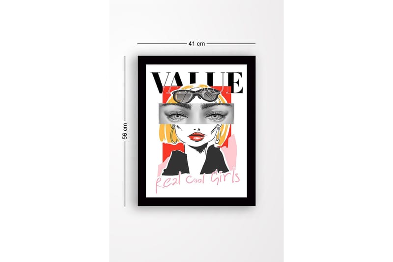 Inramad Canvastavla i trä - 41x56 cm - Stiliserad porträtt av en kvinna med solglasögon och färgglad bakgrund - Röd / Svart / Gul - Inredning - Tavlor & konst