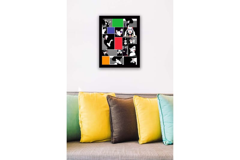 Inramad Canvastavla i trä - 41x56 cm - Stiliserade porträtt av kvinnor i olika uttryck och kläder - Röd / Svart / Vit - Inredning - Tavlor & konst