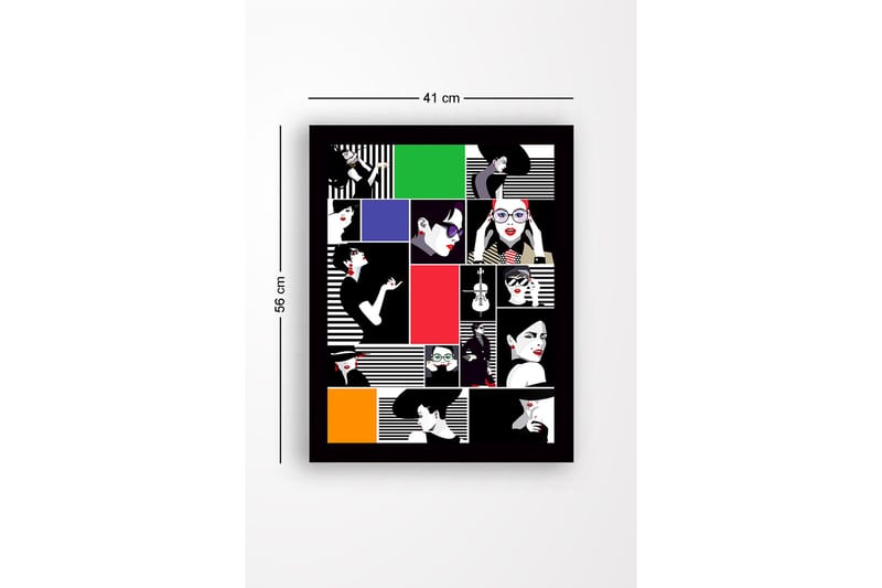 Inramad Canvastavla i trä - 41x56 cm - Stiliserade porträtt av kvinnor i olika uttryck och kläder - Röd / Svart / Vit - Inredning - Tavlor & konst