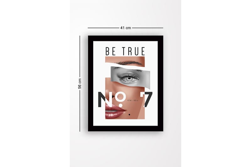 Inramad Canvastavla i trä - 41x56 cm - Stiliserat porträtt med fokus på ögon och läppar - Hudton / Grå / Svart - Inredning - Tavlor & konst
