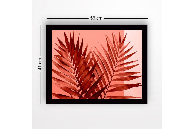 Inramad Canvastavla i trä - 41x56 cm - Stora, stiliserade palmblad i röd nyans - Röd / Ljusrosa - Inredning - Tavlor & konst