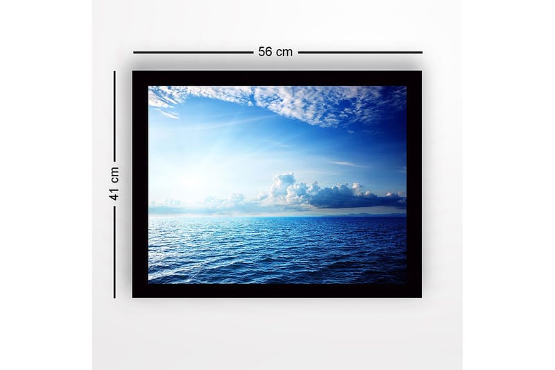 Inramad Canvastavla i trä - 41x56 cm - Storslagen havsutsikt med ljusa moln och strålar av sol - Blå / Ljusblå / Vit - Inredning - Tavlor & konst