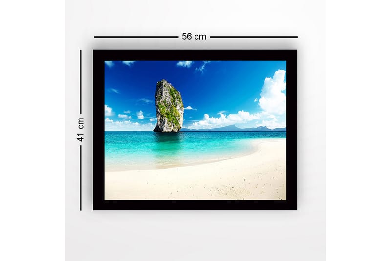 Inramad Canvastavla i trä - 41x56 cm - Storslagen klippa som reser sig ur det turkosa havet - Turkos / Blå / Grön - Inredning - Tavlor & konst