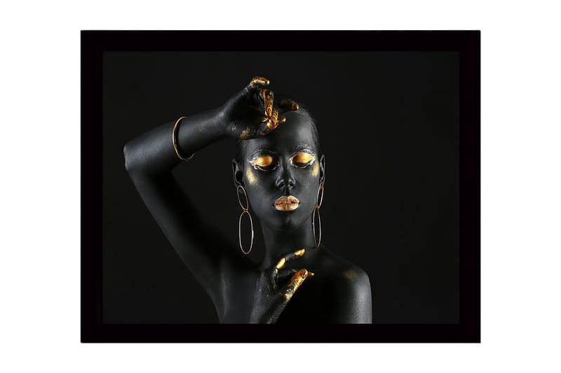 Inramad Canvastavla i trä - 41x56 cm - Svart och guld dekorerad kropp med elegant pose, Svart / Guld