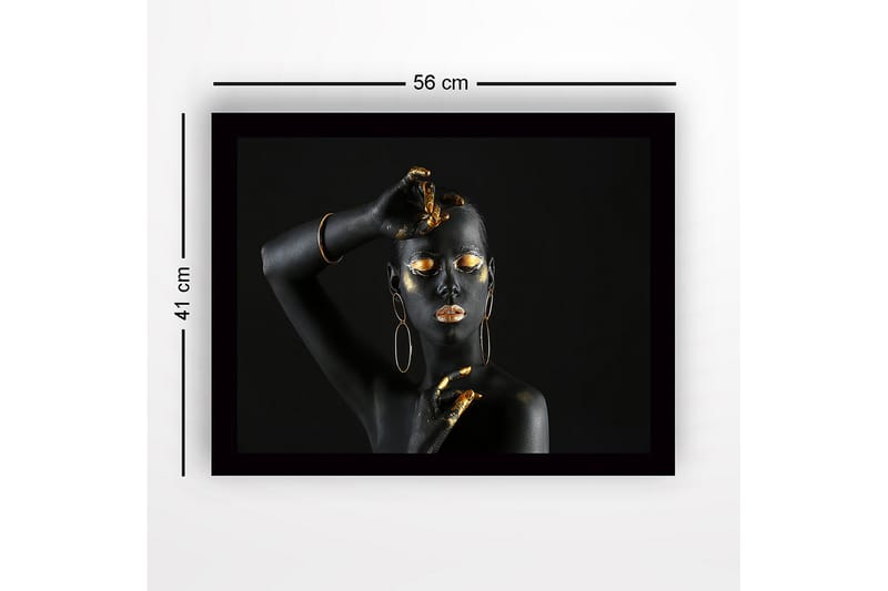 Inramad Canvastavla i trä - 41x56 cm - Svart och guld dekorerad kropp med elegant pose - Svart / Guld - Inredning - Tavlor & konst