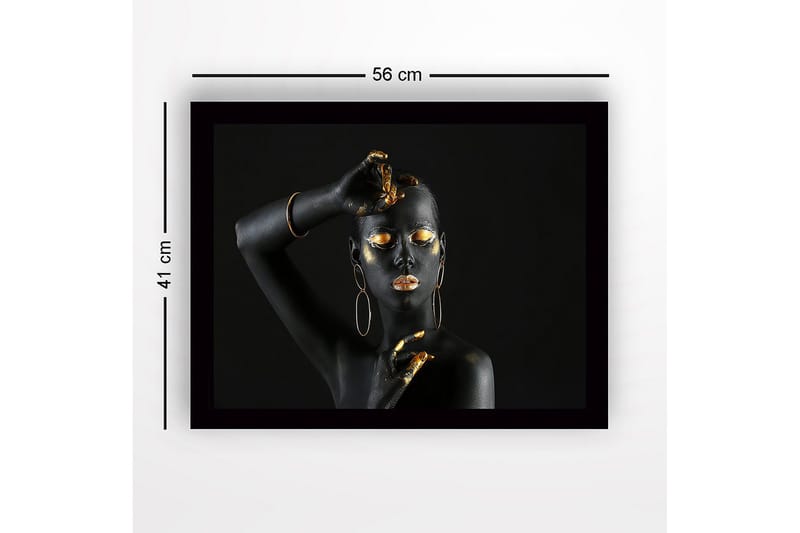 Inramad Canvastavla i trä - 41x56 cm - Svart och guld dekorerad kropp med elegant pose - Svart / Guld - Inredning - Tavlor & konst
