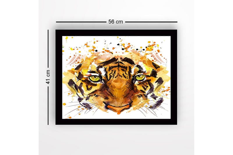 Inramad Canvastavla i trä - 41x56 cm - Tigeransikte med intensiva ögon - Orange / Brun / Grön - Inredning - Tavlor & konst