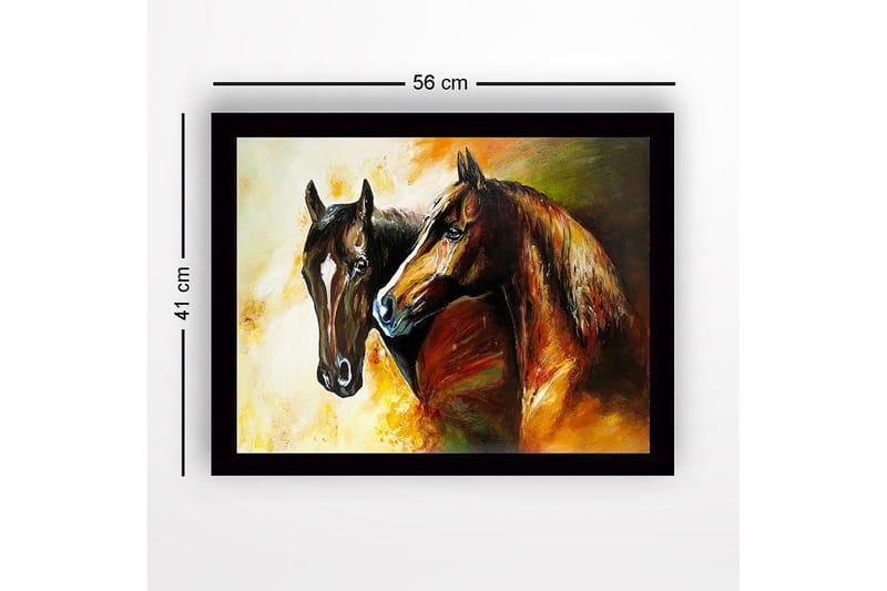 Inramad Canvastavla i trä - 41x56 cm - Två majestätiska hästar som står nära varandra - Brun / Svart / Orange - Inredning - Tavlor & konst