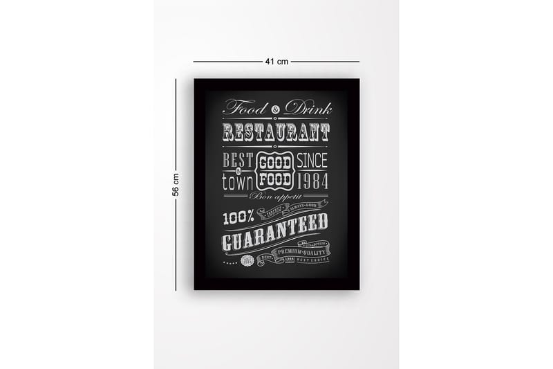 Inramad Canvastavla i trä - 41x56 cm - Typografisk affisch med restaurangtema - Svart / Vit - Inredning - Tavlor & konst