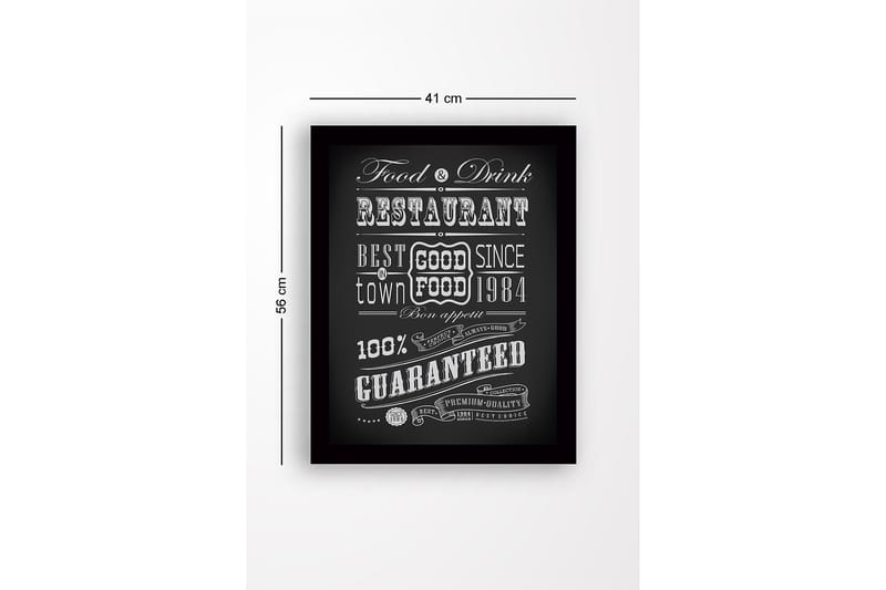 Inramad Canvastavla i trä - 41x56 cm - Typografisk affisch med restaurangtema - Svart / Vit - Inredning - Tavlor & konst