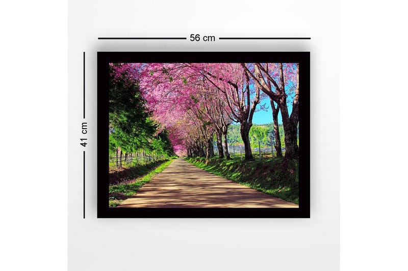 Inramad Canvastavla i trä - 41x56 cm - Vacker allé med blommande körsbärsträd i rosa nyanser - Rosa / Grön / Brun - Inredning - Tavlor & konst