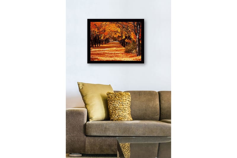 Inramad Canvastavla i trä - 41x56 cm - Vacker allé med höstfärgade träd - Orange / Guld / Brun - Inredning - Tavlor & konst
