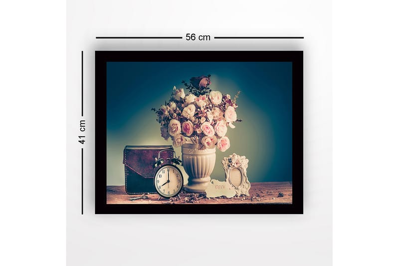 Inramad Canvastavla i trä - 41x56 cm - Vacker bukett av rosor i en vit vas - Rosa / Vit / Brun - Inredning - Tavlor & konst