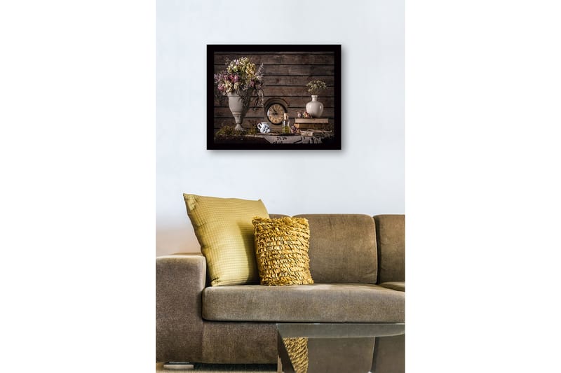 Inramad Canvastavla i trä - 41x56 cm - Vacker bukett av torkade blommor i en elegant vas - Grå / Lila / Beige - Inredning - Tavlor & konst