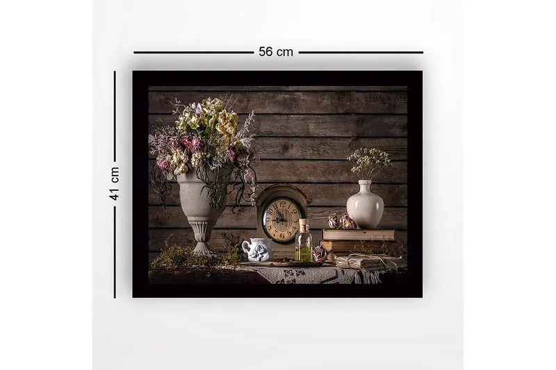 Inramad Canvastavla i trä - 41x56 cm - Vacker bukett av torkade blommor i en elegant vas - Grå / Lila / Beige - Inredning - Tavlor & konst