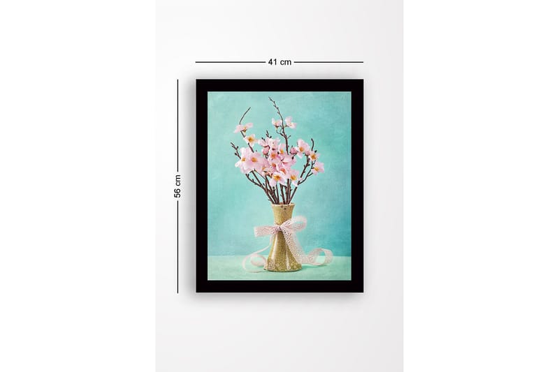 Inramad Canvastavla i trä - 41x56 cm - Vacker bukett med rosa blommor i en keramikvas - Rosa / Grön / Turkos - Inredning - Tavlor & konst