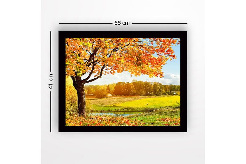 Inramad Canvastavla i trä - 41x56 cm - Vacker höstlandskap med ett stort träd och färgglada löv - Orange / Gult / Grönt - Inredning - Tavlor & konst