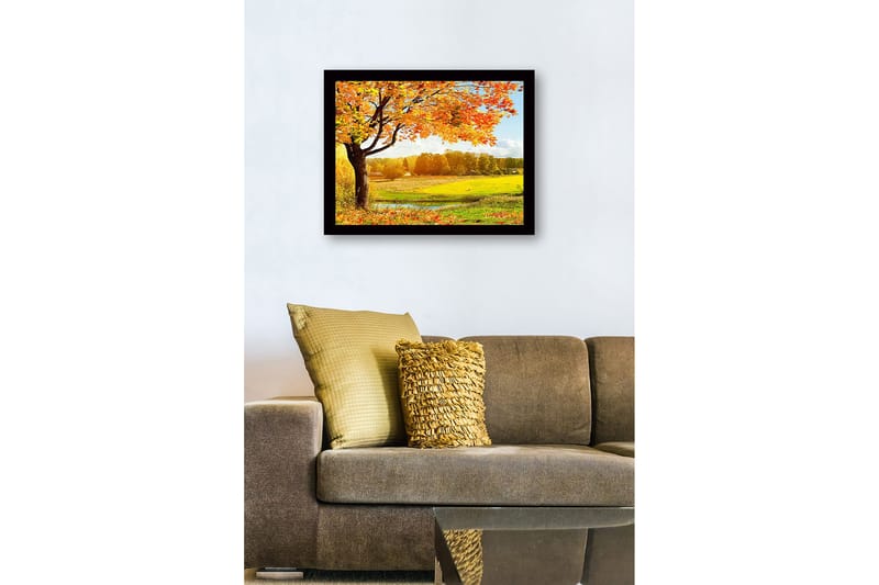 Inramad Canvastavla i trä - 41x56 cm - Vacker höstlandskap med ett stort träd och färgglada löv - Orange / Gult / Grönt - Inredning - Tavlor & konst