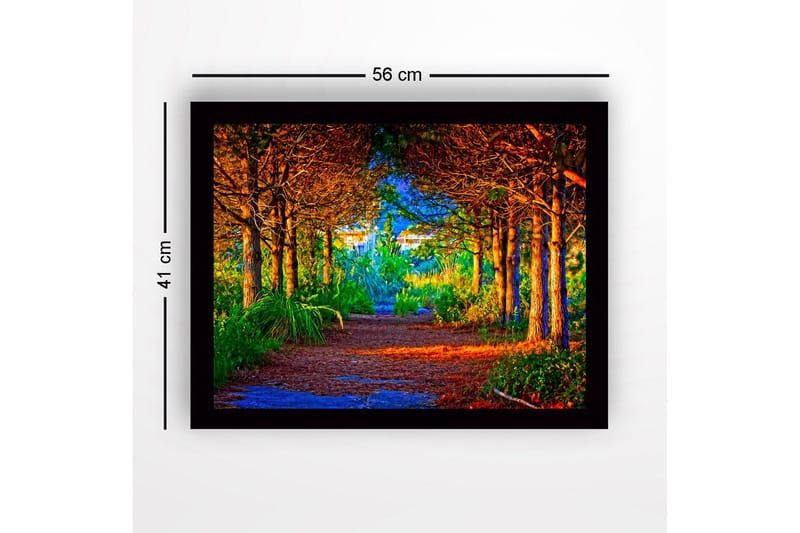 Inramad Canvastavla i trä - 41x56 cm - Vacker skogsstig omgiven av träd i gyllene och gröna nyanser - Guld / Grön / Brun - Inredning - Tavlor & konst