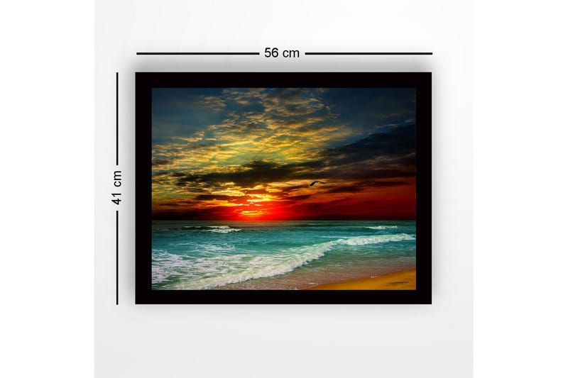 Inramad Canvastavla i trä - 41x56 cm - Vacker solnedgång över havet med dramatiska molnformationer - Mörkröd / Turkos / Gyllene - Inredning - Tavlor & konst