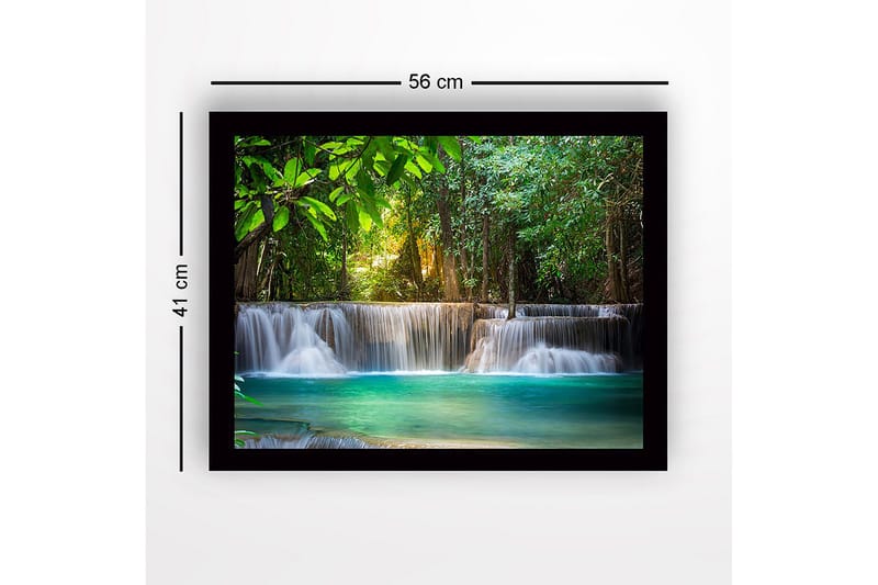 Inramad Canvastavla i trä - 41x56 cm - Vacker vattenfall i en grönskande skogsmiljö - Grön / Turkos / Brun - Inredning - Tavlor & konst