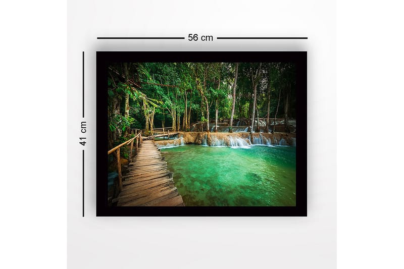 Inramad Canvastavla i trä - 41x56 cm - Vacker vattenfall med grönskande omgivning - Grön / Turkos / Brun - Inredning - Tavlor & konst