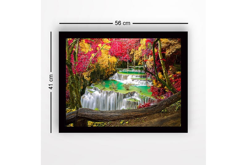 Inramad Canvastavla i trä - 41x56 cm - Vacker vattenfall med omgivande höstfärger - Röd / Gul / Turkos - Inredning - Tavlor & konst