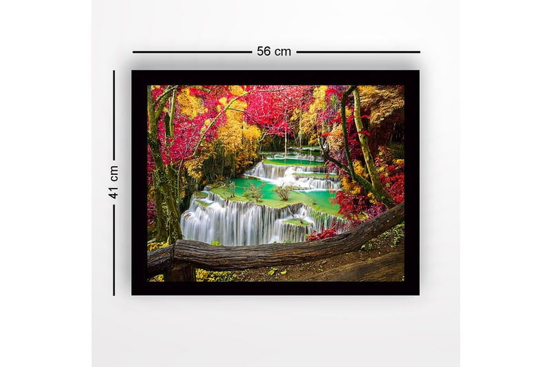 Inramad Canvastavla i trä - 41x56 cm - Vacker vattenfall med omgivande höstfärger - Röd / Gul / Turkos - Inredning - Tavlor & konst