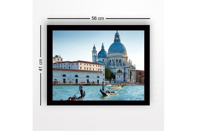 Inramad Canvastavla i trä - 41x56 cm - Vacker vy av venetianska gondoler vid en historisk byggnad - Blå / Vit / Grå - Inredning - Tavlor & konst