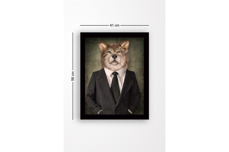 Inramad Canvastavla i trä - 41x56 cm - Varg med mänskliga drag i kostym och slips - Grå / Svart / Beige - Inredning - Tavlor & konst
