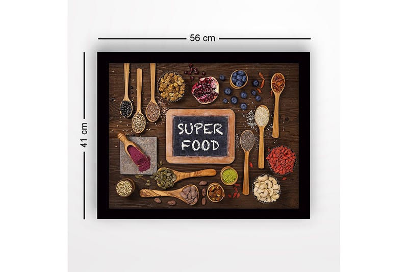 Inramad Canvastavla i trä - 41x56 cm - Variation av superfoods arrangerade på en träyta - Grön / Brun / Svart - Inredning - Tavlor & konst