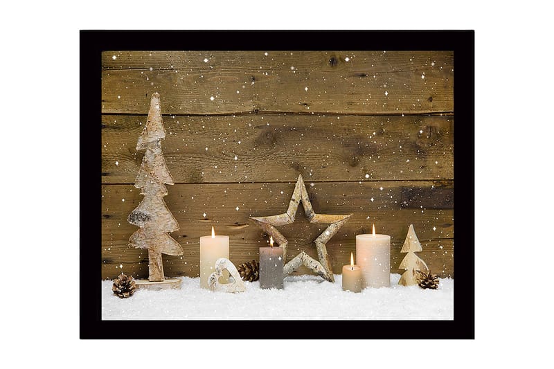 Inramad Canvastavla i trä - 41x56 cm - Vinterlandskap med dekorationer av träd och ljus - Vit / Beige / Brun - Inredning - Tavlor & konst