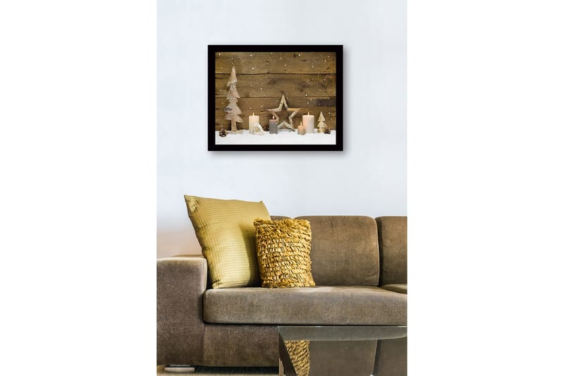 Inramad Canvastavla i trä - 41x56 cm - Vinterlandskap med dekorationer av träd och ljus - Vit / Beige / Brun - Inredning - Tavlor & konst