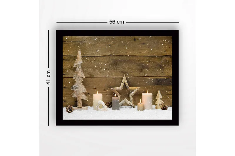 Inramad Canvastavla i trä - 41x56 cm - Vinterlandskap med dekorationer av träd och ljus - Vit / Beige / Brun - Inredning - Tavlor & konst