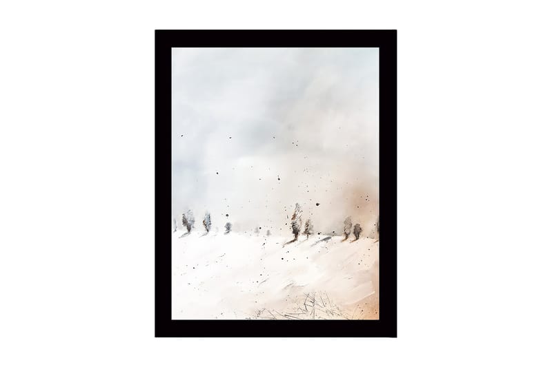 Inramad Canvastavla i trä - 41x56 cm - Vinterlandskap med snöklädda träd, Vit / Ljusgrå / Beige