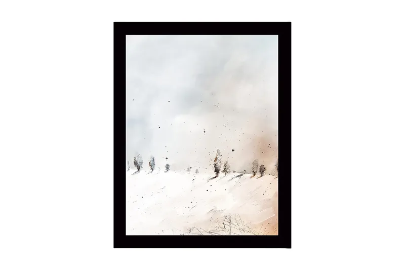 Inramad Canvastavla i trä - 41x56 cm - Vinterlandskap med snöklädda träd - Vit / Ljusgrå / Beige - Inredning - Tavlor & konst