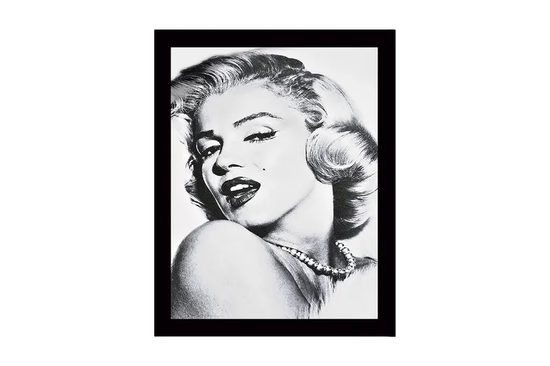 Inramad Canvastavla i trä - 41x56 cm - Porträtt av en glamourös kvinna med en förförisk blick, Svart / Vitt / Grått