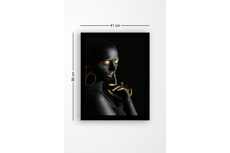 Inramad Canvastavla i trä - 41x56 cm - Porträtt av en kvinna med svart kroppsmålning och guldiga detaljer - Svart / Guld - Inredning - Tavlor & konst