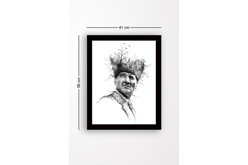 Inramad Canvastavla i trä - 41x56 cm - Porträtt av en man med en kreativ och naturinspirerad huvudbonad - Svart / Vitt - Inredning - Tavlor & konst