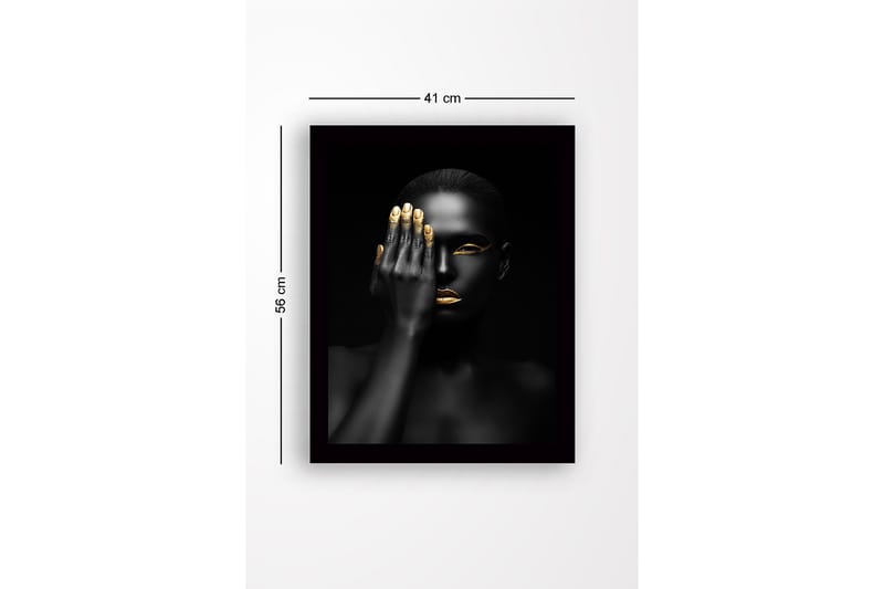 Inramad Canvastavla i trä - 41x56 cm - Porträtt av en kvinna med en hand som täcker halva ansiktet - Svart / Guld - Inredning - Tavlor & konst