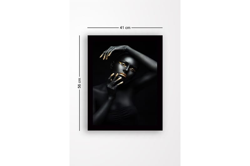 Inramad Canvastavla i trä - 41x56 cm - Porträtt av en kvinna med svart kroppsmålning och guldiga detaljer - Svart / Guld - Inredning - Tavlor & konst