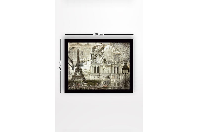 Inramad Canvastavla i trä - 41x56 cm - Parisisk stadslandskap med ikoniska byggnader - Grå / Svart / Vit - Inredning - Tavlor & konst