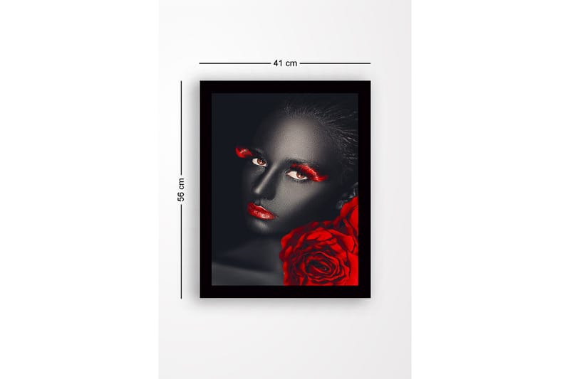 Inramad Canvastavla i trä - 41x56 cm - Porträtt av kvinna med svart hud och röda detaljer - Röd / Svart - Inredning - Tavlor & konst