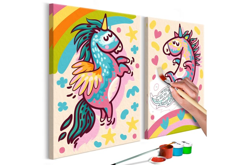 Gör-det-själv Målningar Chubby Unicorns 33x23 cm - Artgeist sp. z o. o. - Gör det själv tavla