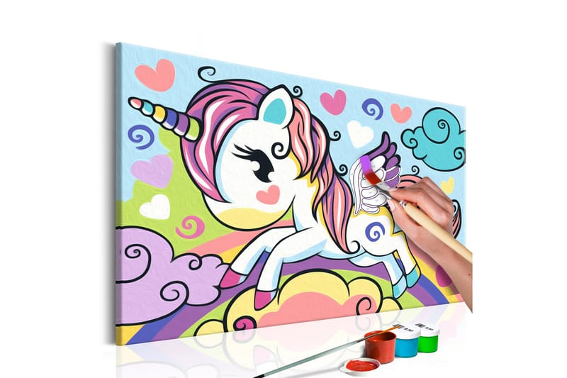 Gör-det-själv Målningar Colourful Unicorn 33x23 cm - Artgeist sp. z o. o. - Gör det själv tavla