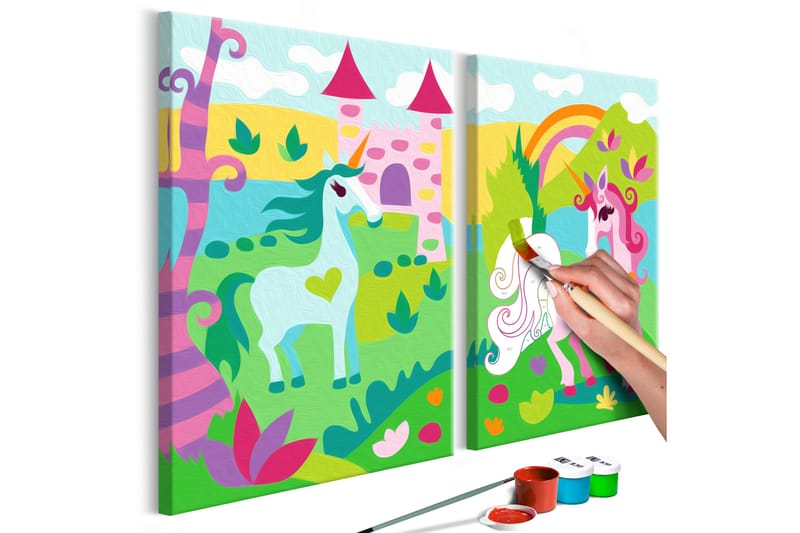 Gör-det-själv Målningar Fairytale Unicorns 33x23 cm - Artgeist sp. z o. o. - Gör det själv tavla