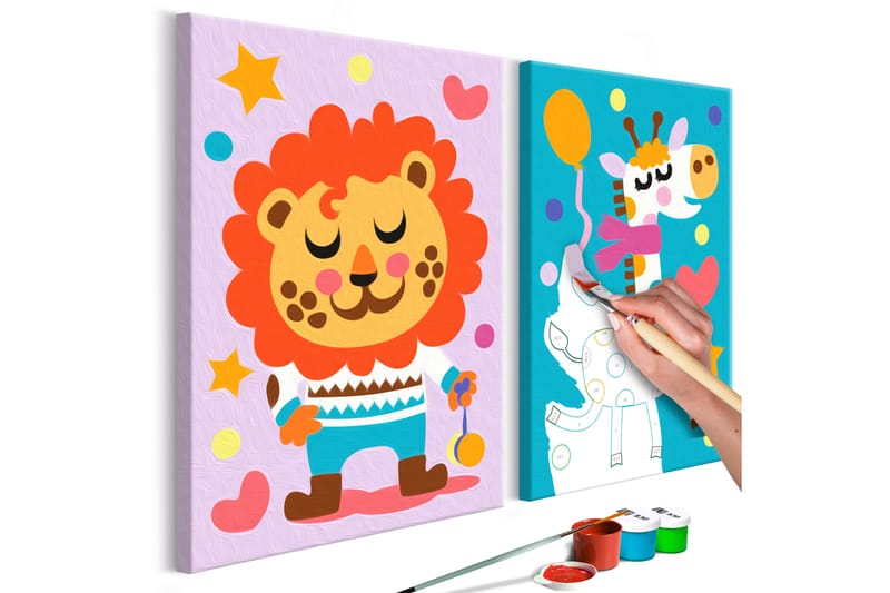 Gör-det-själv Målningar Lion & Giraffe 33x23 cm - Artgeist sp. z o. o. - Gör det själv tavla