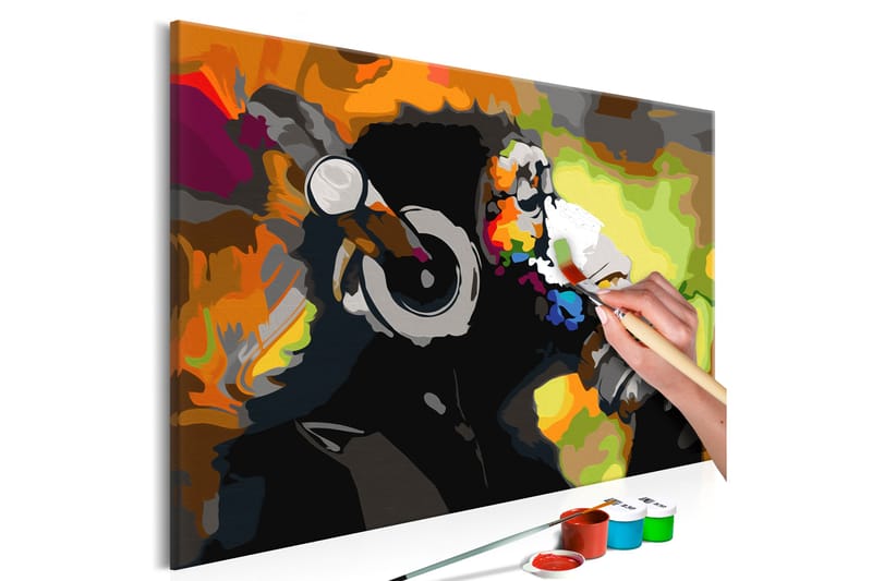 Gör-det-själv Målningar Monkey In Headphones 60x40 cm - Artgeist sp. z o. o. - Inredning - Tavlor & konst - Måla själv